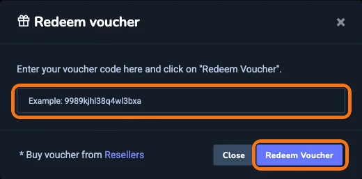 KenfilesのRedeem voucher画面。バウチャーコードの入力欄と、Redeem Voucherボタン