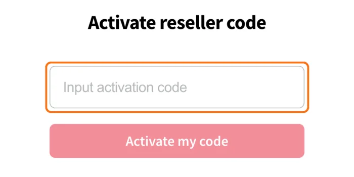 The PrimePlus reseller code page. Under the heading