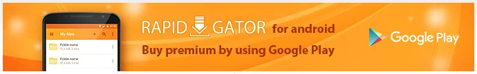 Rapidgator公式サイトの上部にある「RAPIDGATOR for android - Buy premium by using Google Play」のバナー